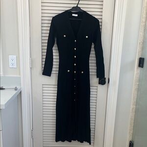 Chic Black Long Sleeve Button Dress